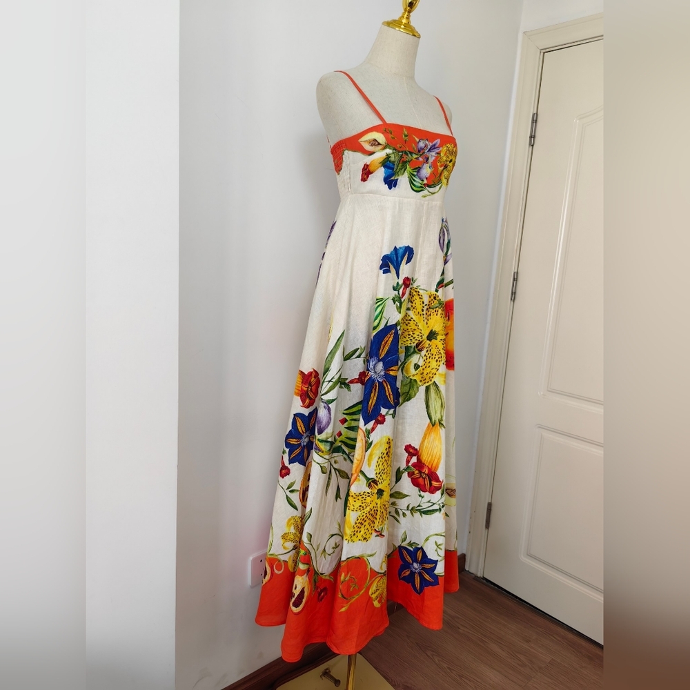 Alemais Floral Maxi Dress in Cream and Orange NWOT - Picture 7 of 15